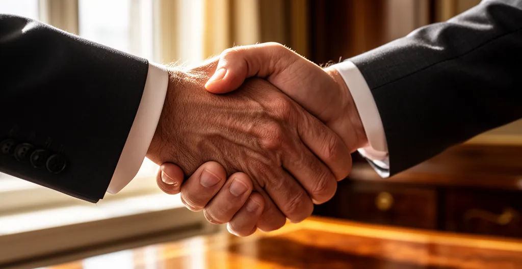 Poignée de main scellant un accord de transmission définitif entre deux personnes